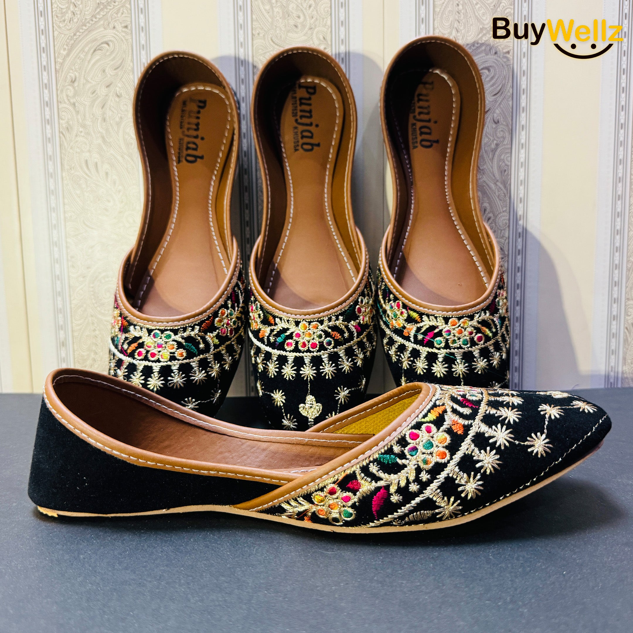 Black Embroidered Khussa for Women - Velvet Handcrafted Khussa with Soft Padding and Superior Finishing