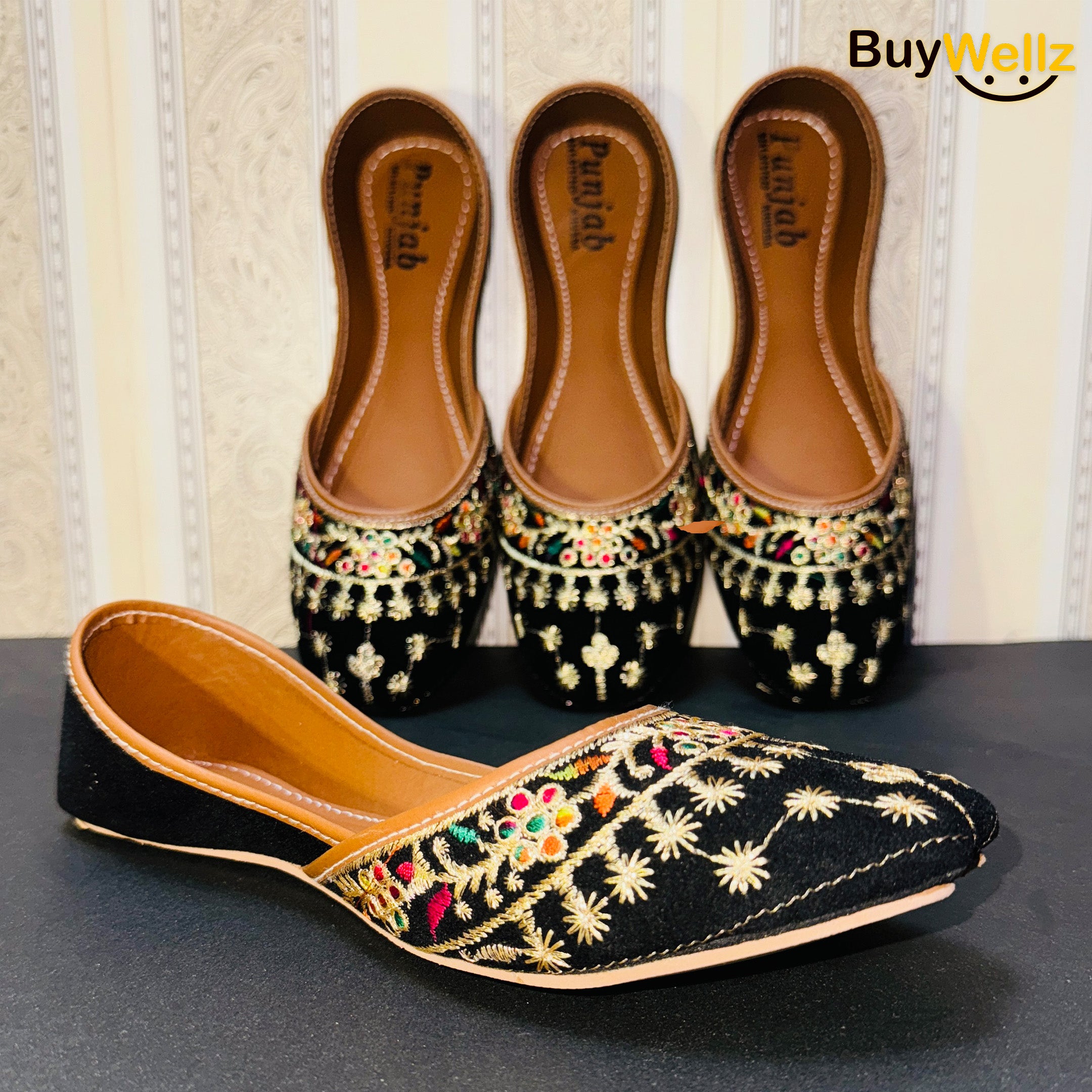 Black Embroidered Khussa for Women - Velvet Handcrafted Khussa with Soft Padding and Superior Finishing