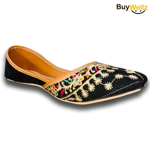 Black Embroidered Khussa for Women - Velvet Handcrafted Khussa with Soft Padding and Superior Finishing