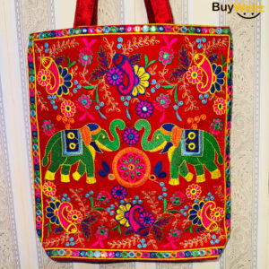 Traditional Multicolor Embroidered Elephant Tote Bag – Handmade Ethnic Design